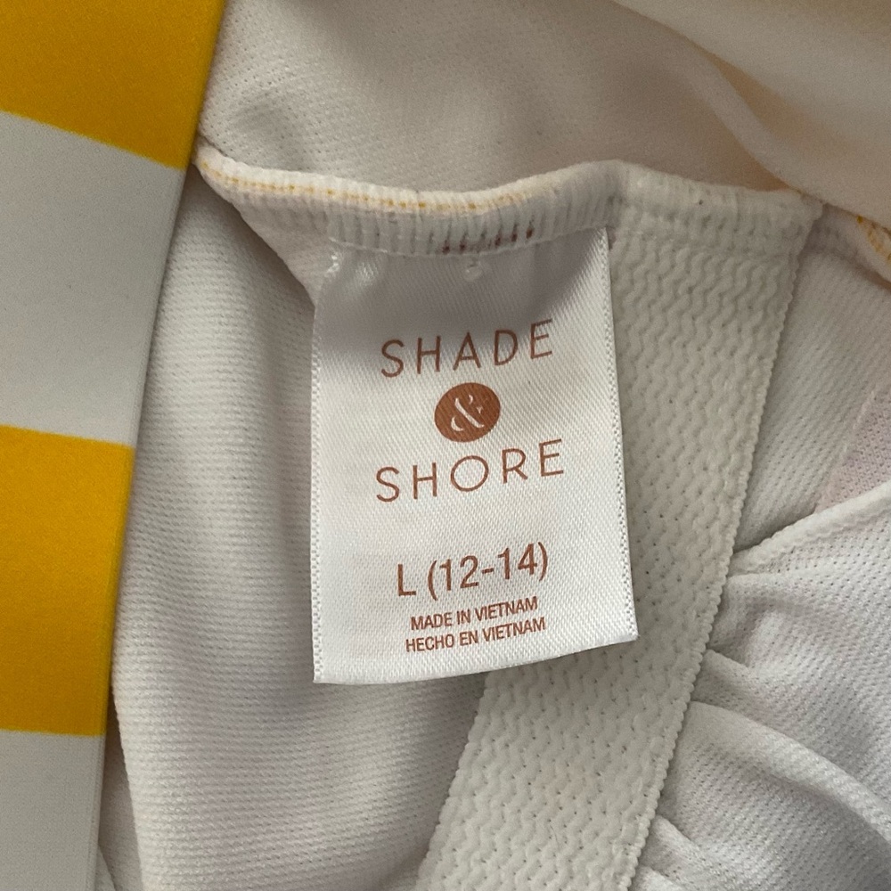 Shade & Shore Yellow and White Striped One Piece Swimsuit Cross Back Large NWOT - Picture 6 of 7